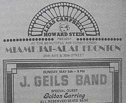J. Geils Band with Golden Earring show announcement May 05, 1974 Miami - Jai-Alai Fronton Sport Auditorium